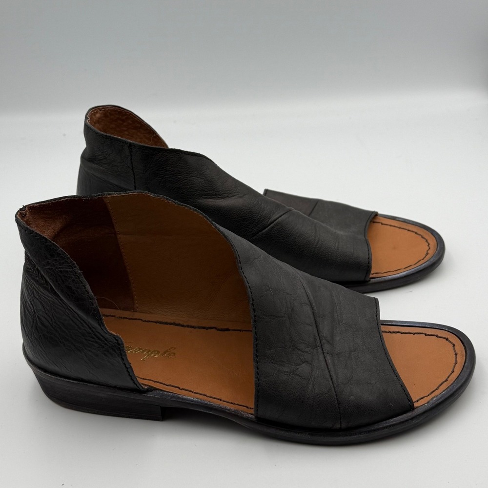 Free People Mont Blanc Black Leather Asymmetric Peep Toe Sandals Spain Sz 38 7.5